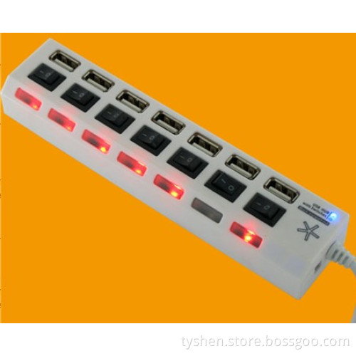 USB 2.0 7 Ports Hub with Switch for Each Port